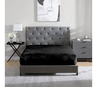 Cathay Home Twin Flannel-Plush Fur Fitted Sheet - Ultra Soft & Thick Plush Fur - All Season Cozy Warmth - 12" Deep Pocket Fitted Sheet Only (Twin, Black)