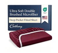 Cathay Luxury Silky Soft Polyester Single Fitted Sheet, King Size, Burgundy