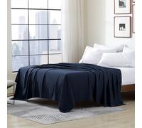 Cathay Luxury Silky Soft Polyester Single Flat Sheet, Queen Size, Navy Blue