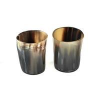 Cathcart Elliot ONE Horn Whisky Cup, 3 inch 7.6 cm, Handcrafted Ox Horn Tot Cup or Beaker, Mixed Natural Ox Horn Colours from Blacks, Browns to White Patterns