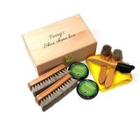 Cathcart Elliot Personalised premium wax shoe cleaning kit in beech wood valet box