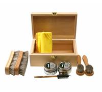 Cathcart Elliot Premium Shoe Shine Kit - Beech Wood Valet Box with Brushes, Suede Cleaner & Collonil Cream Polishes Black & Neutral - Gift for Men, Travel, Military, Student