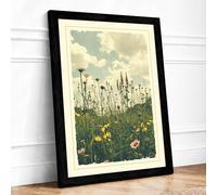 Cathedral Among the Wildflowers Vintage Framed Wall Art Print A1 (84.1×59.4cm) Black, Wall Decor for Living Room, Bedroom, Office & Home, Ready to Hang, Art Gift