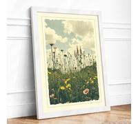 Cathedral Among the Wildflowers Vintage Framed Wall Art Print A4 (29.7×21cm) White, Wall Decor for Living Room, Bedroom, Office & Home, Ready to Hang, Art Gift