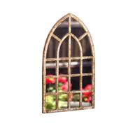 Cathedral Arch Garden Mirror, Metal and Glass, Distressed Finish, Wall Mounted Church Window Style, Indoor/Outdoor, W25cm x H42cm