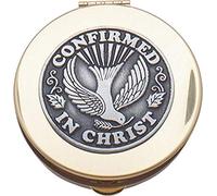 Cathedral Art Confirmed in Christ Confirmation Rosary Keepsake Box, Gifts for Confirmation, Polished Brass, 2 1/8-inch Diameter, by Abbey & CA Gift