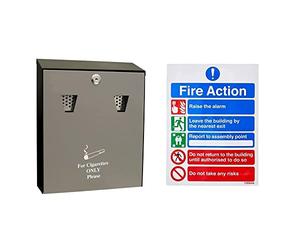 Cathedral Ash Bin, Black, 3.4 Litre & VSafety General Fire Action 5 Message Risks Sign - Portrait - 150mm x 200mm - Self Adhesive Vinyl
