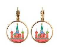 Cathedral Buiding Moscow Gold Clip On Drop Earrings Non Piercing Dangle Jewelry