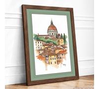 Cathedral in Tuscan Light Vintage Framed Wall Art Print A1 (84.1×59.4cm) Walnut, Wall Decor for Living Room, Bedroom, Office & Home, Ready to Hang, Art Gift