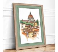 Cathedral in Tuscan Light Vintage Framed Wall Art Print A3 (42×29.7cm) Oak, Wall Decor for Living Room, Bedroom, Office & Home, Ready to Hang, Art Gift