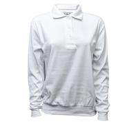 Cathedral Ladies New Zealand Polo All White Soft Fine Knit Performance Polyester Cotton Long Sleeve Blouse Bowls Top Welted Hem Three Button Placket (UK, Numeric, 18, Regular, Regular)
