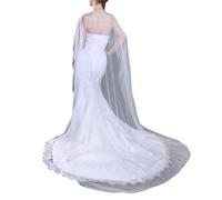 Cathedral Length Bridal Wedding Shawl Pearls Embellished Elastic Design Airy Net Fabric Bride Accessory Elastic Fit Wedding Ceremony Shawl
