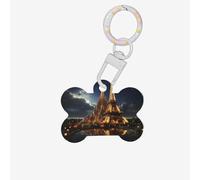 Cathedral of The Holy Family and Eiffel Tower Dog Tags for Pets,Bone-Shaped Acrylic Pet ID Tags,Perfect for Small to Large Dogs and Cats,Cute & Functional