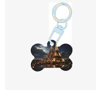 Cathedral of The Holy Family and Eiffel Tower Dog Tags for Pets,Bone-Shaped Acrylic Pet ID Tags,Perfect for Small to Large Dogs and Cats,Cute & Functional