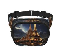 Cathedral of the Holy Family and Eiffel Tower Square double - layer fanny pack with adjustable shoulder strap - travelling fanny pack - perfect for outdoor sports, Black, One Size