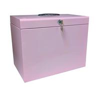 Cathedral Products A4 Steel File Box with Starter Pack of 5 Suspension Files - Pastel Pink
