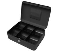 Cathedral Products Key Lockable Cash Box with Lift Out 6 Compartment Coin Tray - 10 Inch - Black