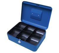 Cathedral Products Key Lockable Cash Box with Lift Out 6 Compartment Coin Tray - 10 Inch - Blue