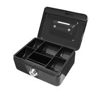 Cathedral Products Key Lockable Cash Box with Lift Out 6 Compartment Coin Tray - 4 Inch - Black