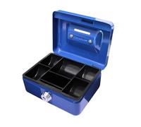 Cathedral Products Key Lockable Cash Box with Lift Out 6 Compartment Coin Tray - 4 Inch - Blue