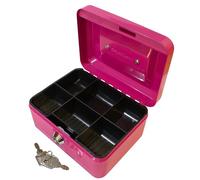 Cathedral Products Key Lockable Cash Box with Lift Out 6 Compartment Coin Tray - 6 Inch - Pink