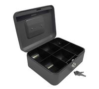 Cathedral Products Key Lockable Cash Box with Lift Out 6 Compartment Coin Tray - 8 Inch - Black
