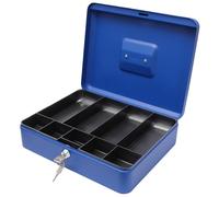 Cathedral Products Key Lockable Cash Box with Lift Out 9 Compartment Coin Tray - 12 Inch - Blue