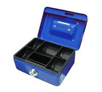 Cathedral Products Key Lockable Steel Cash Box with Lift Out 6 Compartment Coin Tray - 4 Inch - Blue