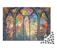 Cathedral Stained Glass Window 1000 Piece Jigsaw Puzzle Paper for Adults Forest Autumn View Puzzle Game for Family Relaxing Gift 70x50cm/1000pcs