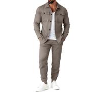 Catheive Mens Track Suits 2 Piece Set Cargo Tracksuit Casual Suede Button up Shirt Jacket Pants Outfits, Khaki, X-Large