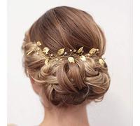 Cathercing Bridal Wedding Headband Hair Vine Headdress Gold Leaf Hair Band Vintage Long Bridal Headband Hair Accessories for Bride Hair Clips for Prom Party