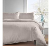 Catherine Lansfield 300 Thread Count Cotton Rich Woven Check Super King Duvet Cover Set with Pillowcases Cream