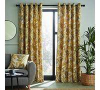 Catherine Lansfield Abbotsley Leaf Eyelet Curtains Ochre Curtains- 46x72 Inch