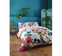 Catherine Lansfield Abstract Floral Easy Care Double Duvet Set White, BD/42915/W/DQS/WH