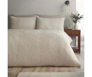 Catherine Lansfield Amelia Jacquard Super King Duvet Cover Set Cream