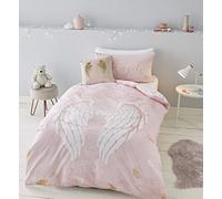 Catherine Lansfield Angel Wings Glitter Easy Care Single Duvet Set Pink