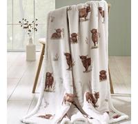 Catherine Lansfield Angus Highland Cow Cosy Fleece 130x170cm Blanket Throw Natural