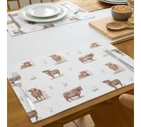 Catherine Lansfield Angus Highland Cow Cotton 30x46cm Dining Placemat 4 Pack Natural