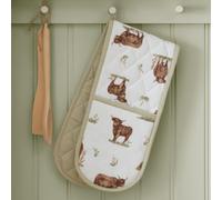 Catherine Lansfield Angus Highland Cow Cotton Kitchen Double Oven Glove Natural