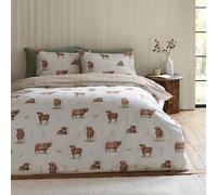 Catherine Lansfield Angus Highland Cow Reversible Double Duvet Cover Set with Pillowcases Natural