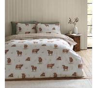 Catherine Lansfield Angus Highland Cow Reversible Double Duvet Cover Set with Pillowcases Natural