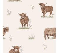 Catherine Lansfield Angus Highland Cow Wallpaper in Cream Catherine Lansfield Cream
