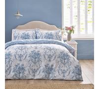 Catherine Lansfield Antoinette Damask Reversible Super King Duvet Cover Set With Pillowcases Blue