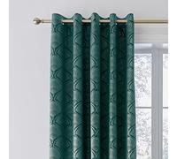 Catherine Lansfield Art Deco Pearl 66x72 Inch Lined Eyelet Curtains Two Panels Teal Green