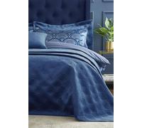 Catherine Lansfield Bedroom Art Deco Pearl 220x230cm Quilted Bedspread Navy Blue