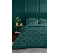 Catherine Lansfield Art Deco Pearl Super King Duvet Cover Set with Pillowcases Teal Green