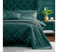 Catherine Lansfield Art Deco Pearl Quilted 220x230cm Quilted Bedspread Teal Green