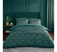 Catherine Lansfield Art Deco Pearl Super King Duvet Cover Set with Pillowcases Teal Green