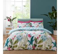 Catherine Lansfield Duvet Cover Set Aruba Tropical Floral Reversible with Pillowcases King Green