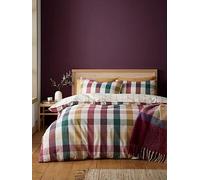 Catherine Lansfield Autumn Check Reversible King Duvet Cover Set with Pillowcases Plum